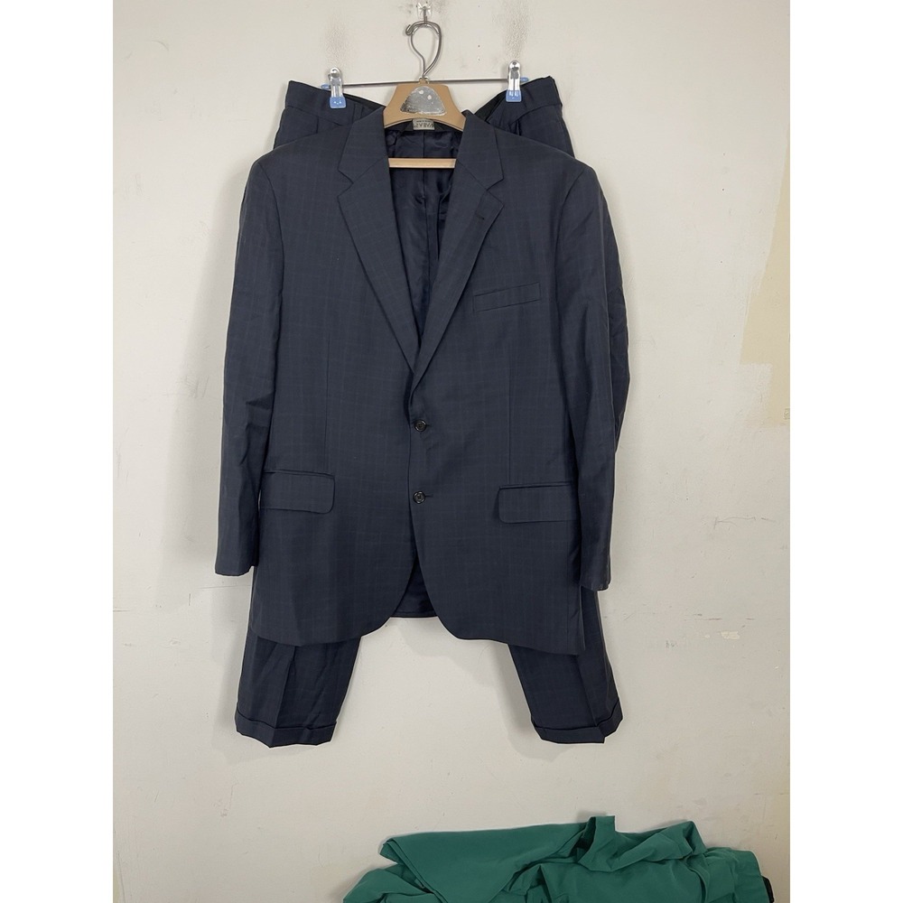 Jos A Bank Men Suit 43 Blue Plaid Signature Formal Wool Blazer 2 pc Pants 36x30‎
